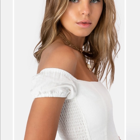 White Zip Up Off the Shoulder Dress - Picture 4 of 5